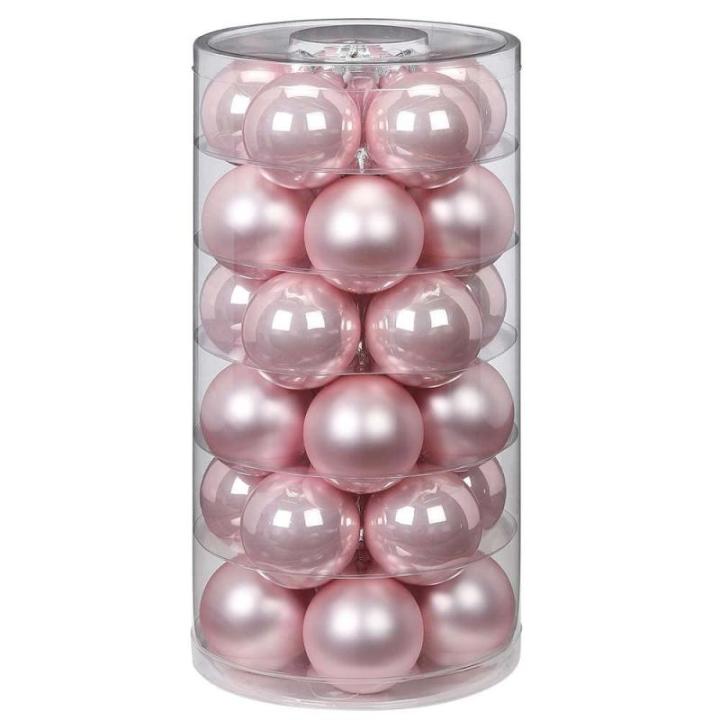 Inge Glazen , mooie van glas, 30 ballen in doos, kerstboomversiering, kerstboomballen (Lovely Magnolia, roze)