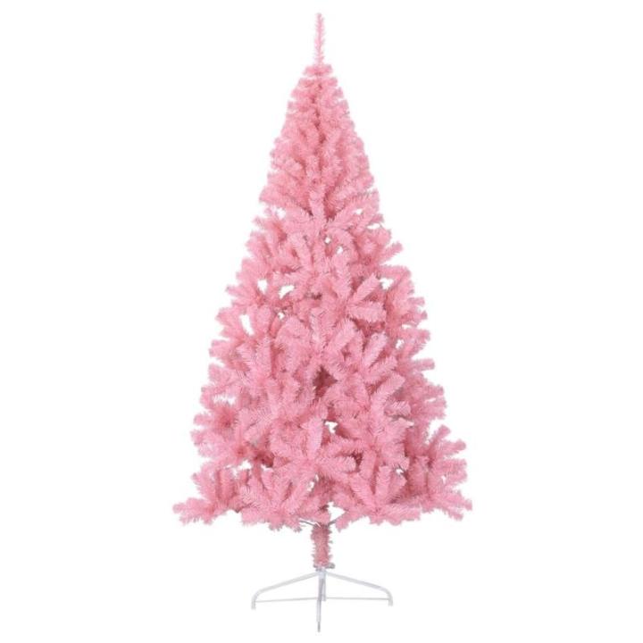 Halve kunstkerstboom met standaard, kerstboom, dennenboom, decoratieve boom, kerstdecoratie, roze, 180 x 115 cm