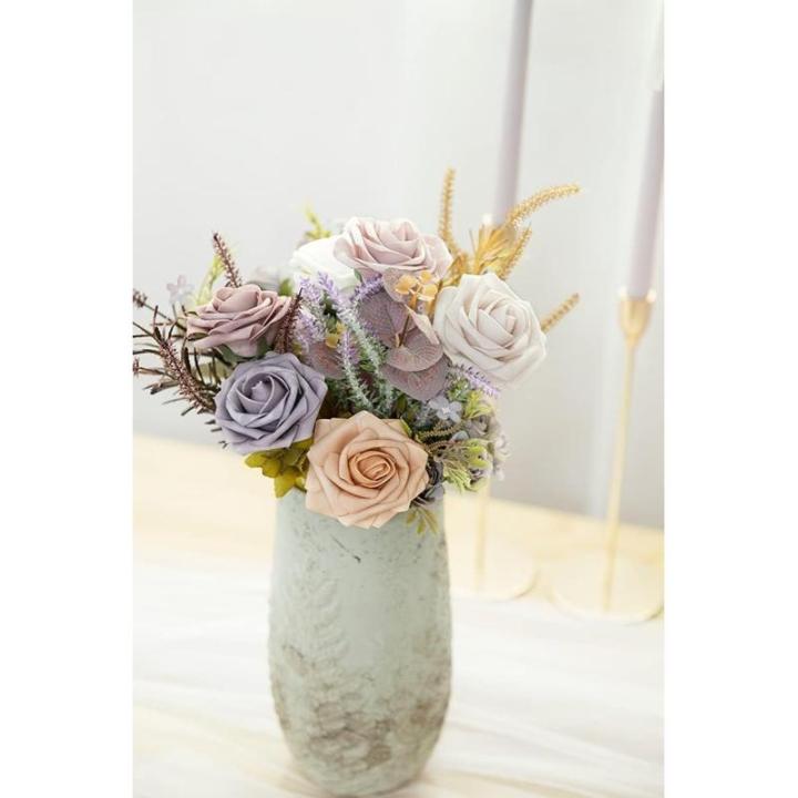 50 stuks rozen, decoratieve bloemen, kunstrozen met stelen, kunstbloemen als echt voor doe-het-zelf bruiloftsfeest, Valentijnsdag, Moederdag, babyshower, woondecoratie, kleurverloo