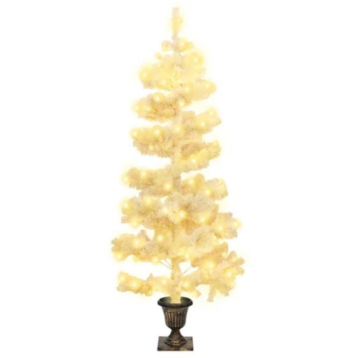 Spiral-Weihnachtsbaum mit Beleuchtung und Topf Weiß 120 cm Christbaum Dekobaum Kunstbaum mit Ständer Tannenbaum Weihnachten Künstlicher Weihnachtsbaum für Weihnachtsdeko