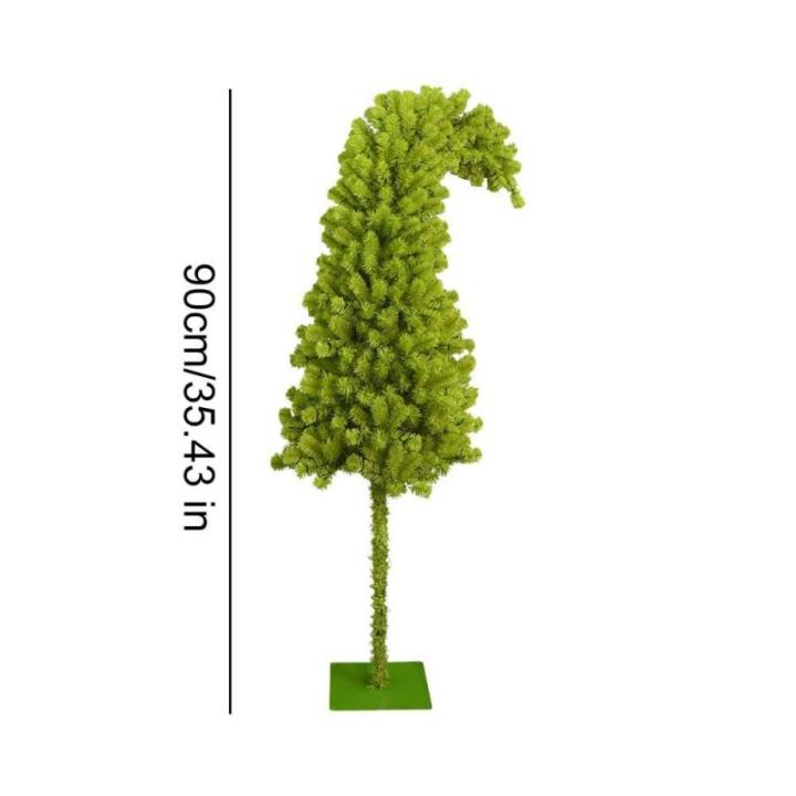 Vorbeleuchteter Weihnachtsbaum mit Metallständer, schiefer Weihnachtsbaum, künstlich, skurril, einzigartige gebogene Form, biegbarer künstlicher Kiefernbaum, 91 cm