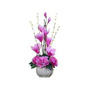 Kunstblumen Künstliche Magnolien-Seidenblumen für Heimdekoration, Kunstblume mit Keramik-Blumentopf, Seidenblume für jeden Anlass
