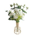 Kunstblumen Künstliche Pfingstrosenblumen, künstliche Blumensträuße, mit Kunstvase aus Eisen, gefälschte Pfingstrosenarrangements, für Party- und Heimdekoration für jeden An