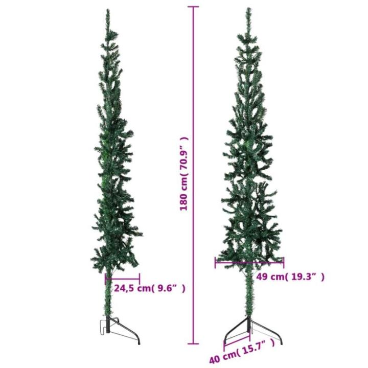 Kunstkerstboom, groen, 180 cm hoog, pvc-materiaal, halve kerstboom, ruimtebesparend, voor binnen en buiten, economische kerstdecoratie, feestelijke dagen