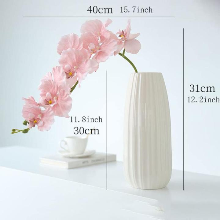 Kunstblumen Phalaenopsis-Orchidee in weißer Vase, künstliche Orchideenblumen, Pflanzen, für Büro, Schreibtisch, Hochzeit, Party, Dekoration, Badezimmer-Ornamente für jeden Anl