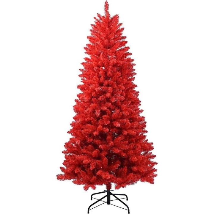 2,1 m roter PVC Künstlicher Weihnachts-Bleistiftbaum, mit 1066 Zweigspitzen und Metallklappbarem Ständer, geeignet für Zimmer, Büro, Partydekoration