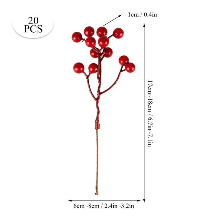 Kunstrode bessen voor kerstboom, decoratie, hulstbessen, takken, decoraties voor Kerstmis, thuis, hulstbessen voor handwerk, winter, vakantie, bruiloft, decoratie, 20 stuks