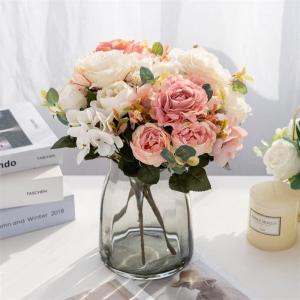 Zijde Kunstmatige Rozen Bloemen for Bruiloft Thuis Herfst Decoratie Groot Boeket Luxe Nep Bloemstuk Bulk Schieten Props (Color : Bean paste)