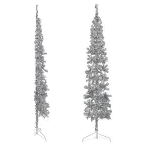 Künstlicher Weihnachtsbaum Silber 210 cm Höhe PVC-Material Halb-Weihnachtsbaum Platzsparend Wand Christbaum Innen- und Außenbereich Wirtschaftliche Weihnachtsdekoration Festlich