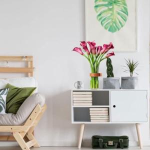 Kunstblumen Künstliche Blumen im Topf – Faux Calla Lily Blumen Grünpflanzen mit Glasvase für Heimdekoration, Hochzeitstisch für jeden Anlass