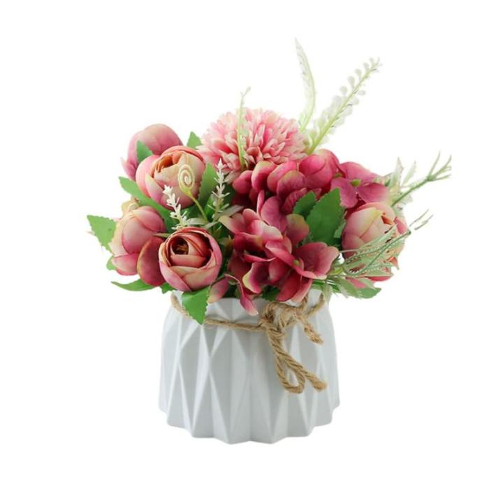 Kunstblumen Künstliche Blumen, Seidenblumen, Blumensträuße mit Keramikvase, Tischdekoration, gemischte künstliche Blumenarrangements für jeden Anlass