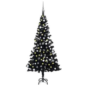 Herbruikbare kunstkerstboomverlichting en ballen, 150 cm H, kerstboom, kerstboom, dennenboom, kerstdecoratie, kerstboom, kunstboom, Halloween, pvc en staal, zwart