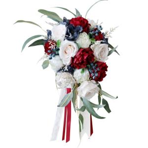 Künstlicher Wasserfall-Wassertropfen-Blumenstrauß mit grünen Blättern, künstliche Seidenblumen für Valentinstag, Hochzeit, Braut, Fotografie, Requisiten, Geschenkartikel
