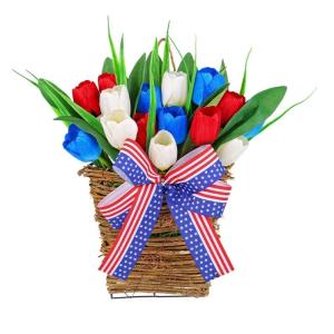 Türhängerkörbe mit Tulpen zum Unabhängigkeitstag, künstlicher Blumenkranz für die Haustür, Willkommensschild-Dekoration