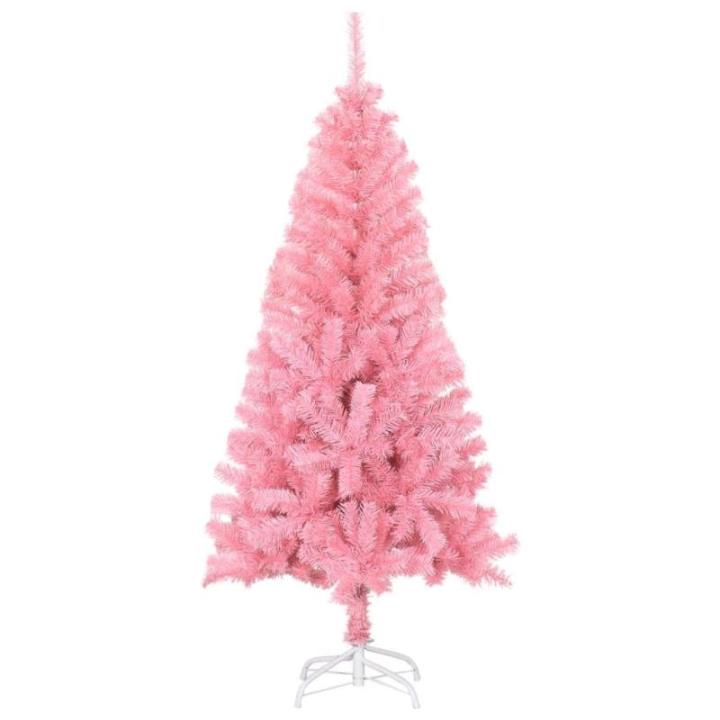 Kunstkerstboom met standaard 150 cm hoog, hoge kunstkerstboom, kerstdecoratie, pvc en staal, roze