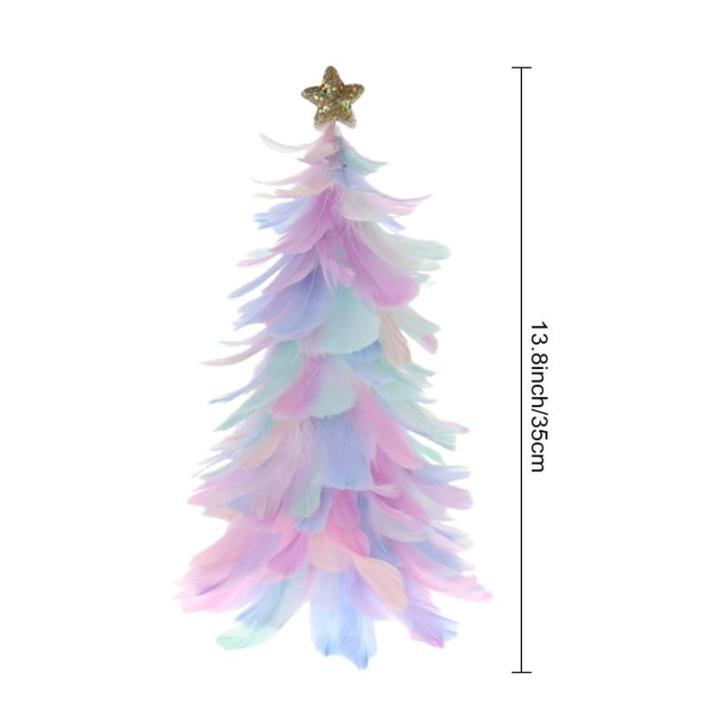 Einzigartiges Federbaum-Design, festlicher Tafelaufsatz, Weihnachtsdekoration, handgefertigte Figur mit Sternaufsatz, Ferienhaus für Neujahr, mehrfarbig