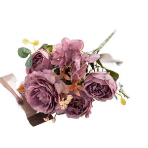 Zijde Kunstmatige Rozen Bloemen for Bruiloft Thuis Herfst Decoratie Groot Boeket Luxe Nep Bloemstuk Bulk Schieten Props (Color : Purper)