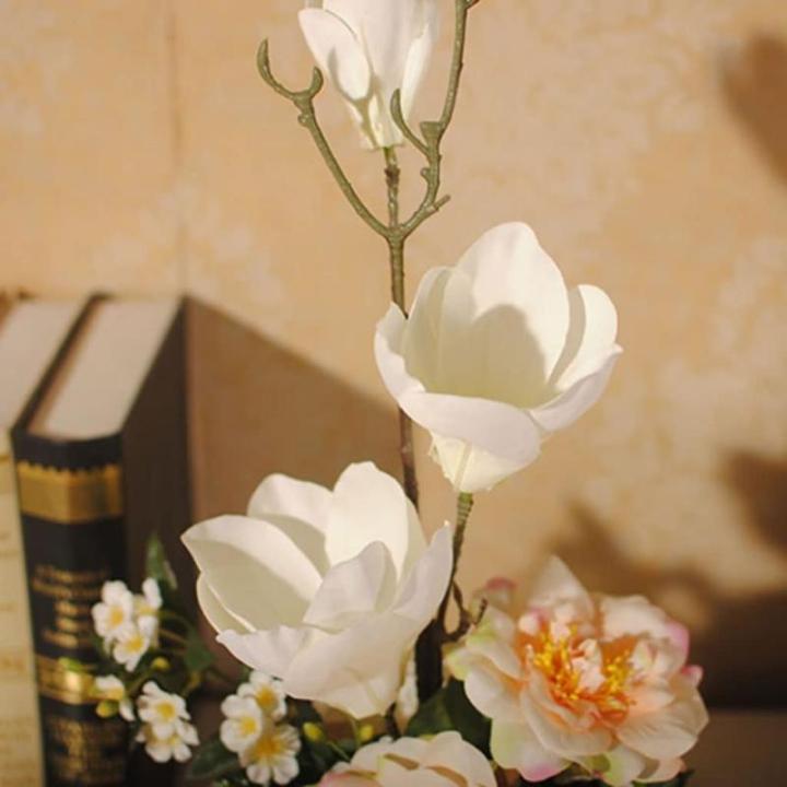 Kunstblumen Künstliche Pflanzen drinnen in Zementtöpfen, künstliche Pflanzen Magnolie/Birnenblüte für drinnen und draußen, Büro-Schreibtisch-Dekor für jeden Anlass