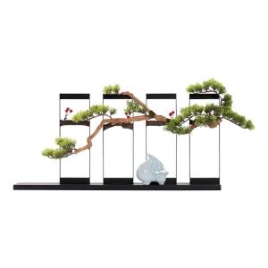Künstlicher künstlicher Bonsai-Baum, künstlicher einladender Kiefernbaum, abstraktes keramisches, glückverheißendes Pferd, Silikonnadel, Blatt, Metallhalterung, Wohnzimmer, He