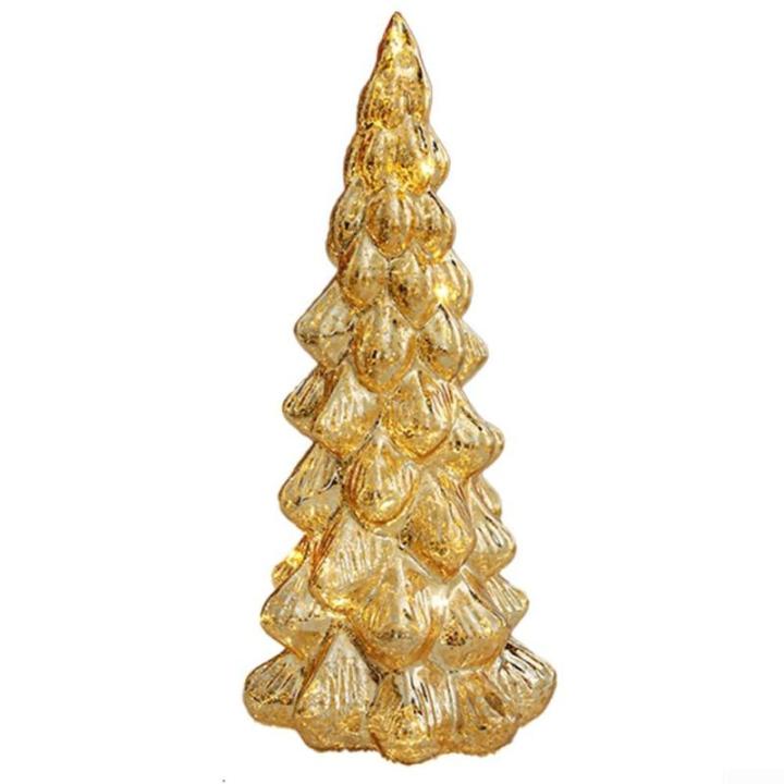 Exquisiter Glas-Weihnachtsbaum mit Lichtern, Glas-Weihnachtsbaum mit Lichtern, Tischplatte, dekorativer Weihnachtsbaum, Leuchtturm-Ornamente (B)