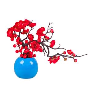 Kunstblumen Künstliche Pflaumenblüte mit Vase, Desktop-Bonsai-Topf-Ornament für Hochzeit, Heimbüro, schön aussehende Kunstblumen für jeden Anlass