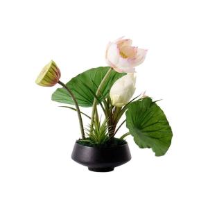 Kunstblumen Künstliche Blumen für den Innenbereich, gefälschte Lotus-Grünpflanzen, Bonsai-Ornamente mit Vase, Heimbüro-Dekoration, künstliche Seidenblume für jeden Anlass