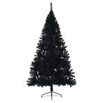 Kunstkerstboom, halve kerstboom met standaard, 240 cm hoog, kerstdecoratie kunstboom, hoge kunstboom, kerstboom, PVC en staal, zwart