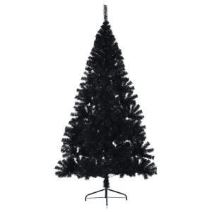 Kunstkerstboom, halve kerstboom met standaard, 240 cm hoog, kerstdecoratie kunstboom, hoge kunstboom, kerstboom, PVC en staal, zwart