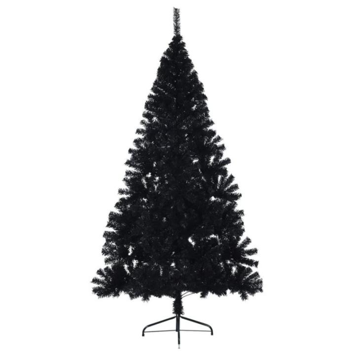 Kunstkerstboom, halve kerstboom met standaard, 240 cm hoog, kerstdecoratie kunstboom, hoge kunstboom, kerstboom, PVC en staal, zwart