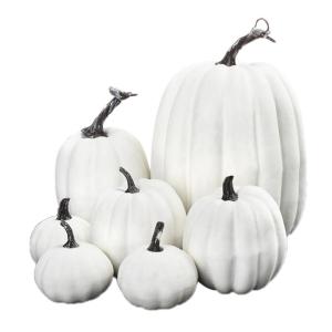 7 stuks kunstpompoenen, pompoen, decoratie, sierpompoen, kunstplantset voor Halloween, decoratie, herfstdecoratieset, 4 maten, wit