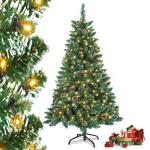 Kunstkerstboom met verlichting, groen, pvc, met sneeuweffect, dennenappels, led, pvc, kerstboom, decoratieve boom met standaard, kerstdecoratie voor kerstdecoratie