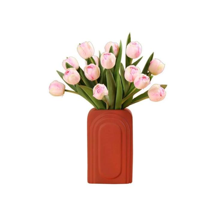Kunstblumen Elegante künstliche Tulpenblumen in Vase – lebensechte Seidenstoff-Blumendekoration für Wohnzimmer, Hochzeitsdekoration für jeden Anlass
