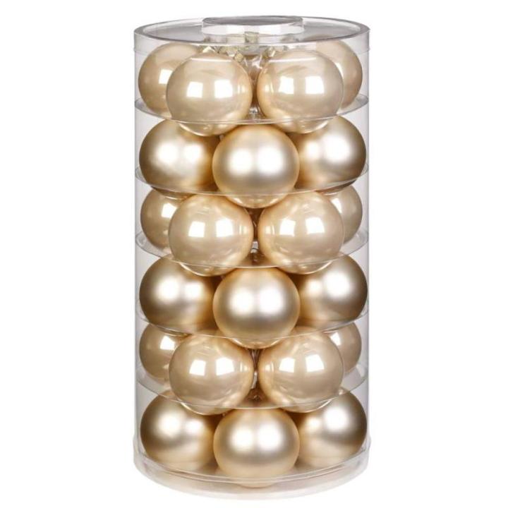 Inge Glazen | Mooie glazen | 30 kegels in blik | kerstboomversiering kerstboomversiering (champagne | mat crème opaal)