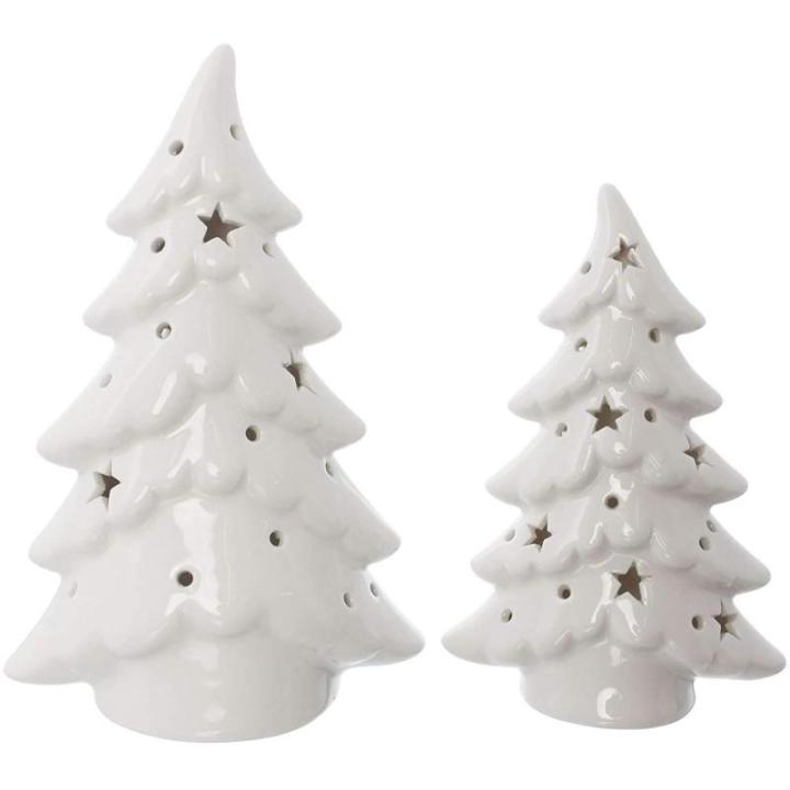 Kerstdecoratie LED deco LED spar wit in set van 2