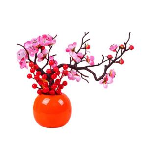 Kunstblumen Künstliche Pflaumenblüte mit Vase, Desktop-Bonsai-Topf-Ornament für Hochzeit, Heimbüro, schön aussehende Kunstblumen für jeden Anlass