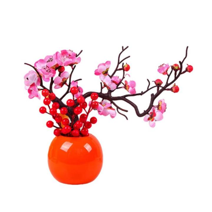 Kunstblumen Künstliche Pflaumenblüte mit Vase, Desktop-Bonsai-Topf-Ornament für Hochzeit, Heimbüro, schön aussehende Kunstblumen für jeden Anlass