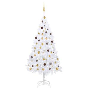 Kunstkerstboom met verlichting en ballen, wit, 210 cm, dennenboom, kerstboom, dennenboomdecoratie, kerstbomen, kerstboom - 3077542