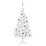 Kunstkerstboom met verlichting en ballen, dennenboom, kerstboom, decoratieve boom, kunstboom, kerstdecoratie, kerstdecoratie, kerstsfeer, kerstdecoraties, wit, 210 cm