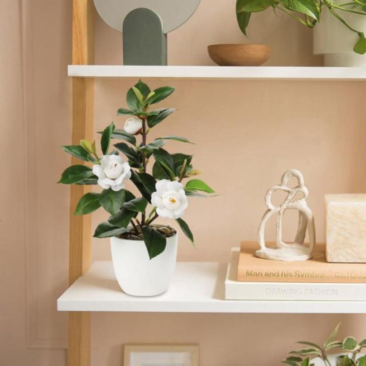 28cm Kunstpflanzen im Topf für Heimdekoration Künstliche Zimmerpflanze Camellia, Blumenarrangements Heim- und Büro Dekoration Desktop Bonsai, Kunstpflanzen mit Töpfen Tischdeko