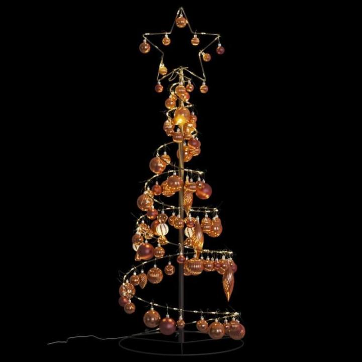 Kerstboom kegelvorm met ballen 80 leds warm wit 120 cm