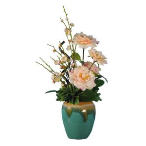 Kunstblumen Künstliche Blumen, Pflaumenblüte, Kamelie mit Topf, Simulationsblumen, Tischdekoration, Zubehör, Kunstblumen in Vase für jeden Anlass