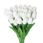 30 stuks kunstmatige tulpen bloemen nep tulpen boeket real touch bloemen voor decoratie (wit)