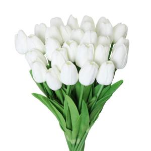 30 stuks kunstmatige tulpen bloemen nep tulpen boeket real touch bloemen voor decoratie (wit)