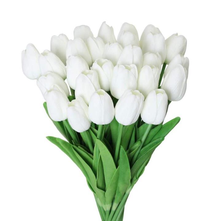 30 stuks kunstmatige tulpen bloemen nep tulpen boeket real touch bloemen voor decoratie (wit)