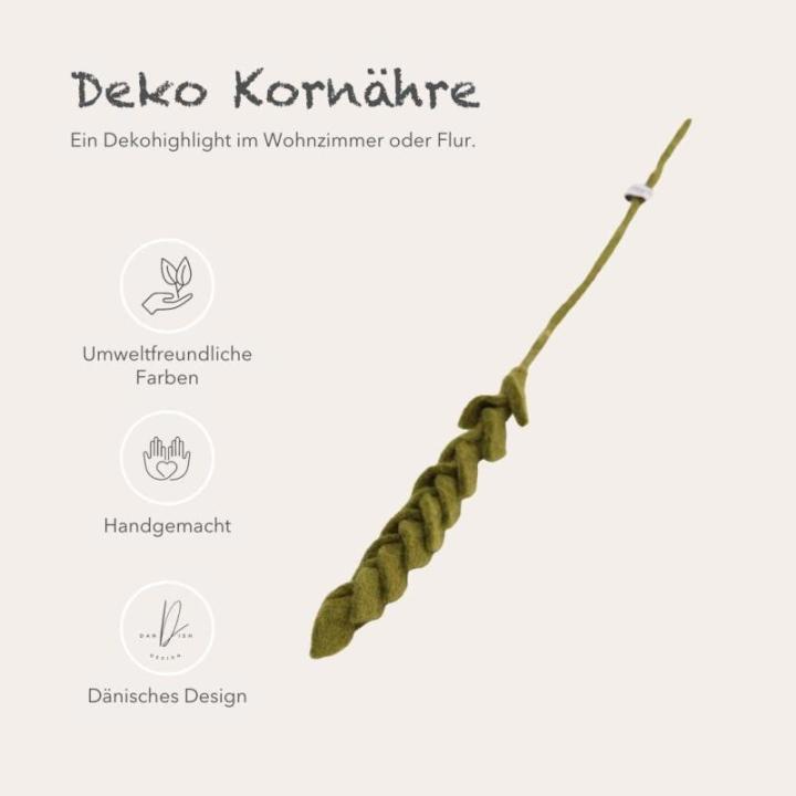 Gry & SIF Kunstgraantakken van vilt, flexibele steel, decoratieve tak, kunsttak, rogge, tarwegras, tarwebloem in scandi-stijl, herfstdecoratie, handgemaakt, Fairtrade I 43 cm, 3 x 