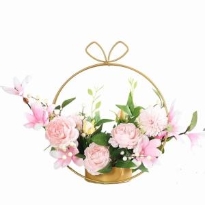 Kunstblumen Künstliche Pflanze, künstliche Pflanze, künstliche Seidenrose mit rundem Metallsockel für Büro, Zuhause, Küche, Garten, Festival-Dekoration für jeden Anlass