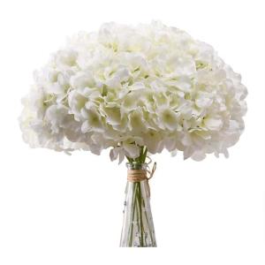 Kunstbloemen, hortensia, 10 stuks, kunstmatige hortensia-koppen met stelen, voor bloemstuk, bruiloftsfeest, huis, hotel, wit