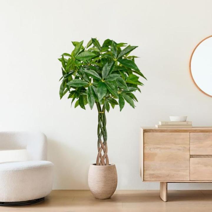 120 cm grote , Pachira Aquatica, gelukskastanje, bonsai in pot, kunstplant als echte kamerplant, decoratieve plant, kunstboom voor kantoor, eetkamer, woonkamer decoratie