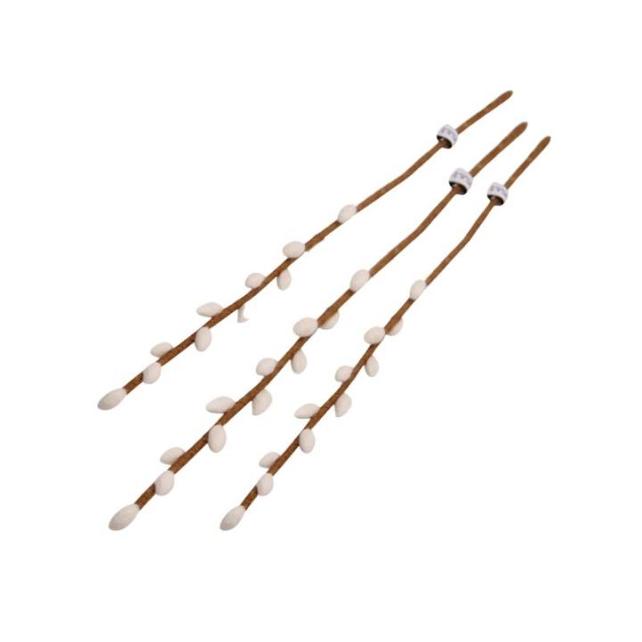 Gry & SIF Kunstpalmkittentakken, flexibele steel, decoratieve tak, kunsttak van vilt, wilgenkatje, kittenwilg, lentedecoratie, handgemaakt, Fairtrade I 43 cm, 3 x wit