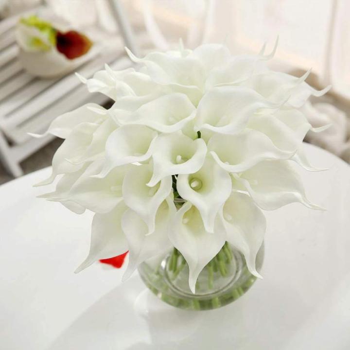 20 stuks kunstmatige Calla lelie, bruid, latex, ware aanraking, familie, decoratie, feest, bruiloft, hotel, decoratie, boeket (wit-wit)